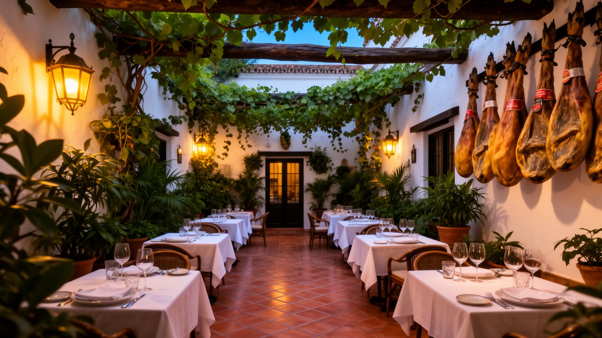 Patio interior andaluz del restaurante El Patio de Mariscal en Marbella